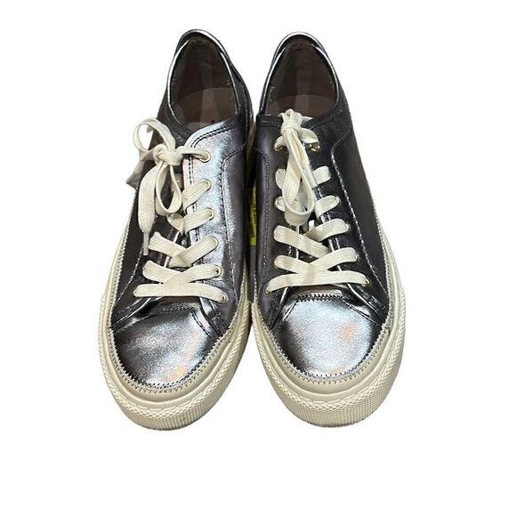 ALLSAINTS ALL SAINTS Metallic Pewter Silver Milla Leather Platform Sneakers Size - Picture 8 of 9